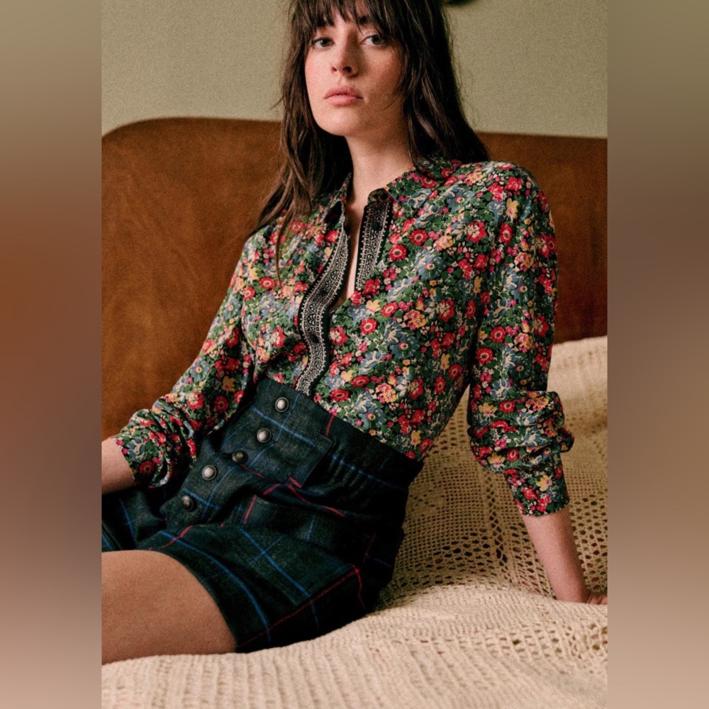 Sezane Ann silk shirt California Print XS 34